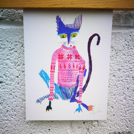 Cat in Fairisle Jumper Wall Art A5 - Drumgreenagh Craft & Design Store