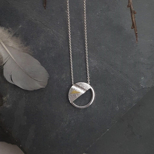 Sterling Silver with Gold Dash Small Semi-Circle Necklace