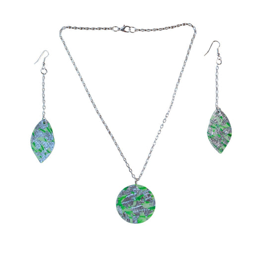 Green & Silver Necklace & Earring Set*
