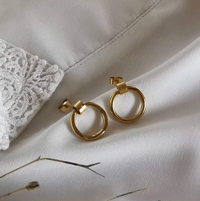 Gold Tube Circle Earrings