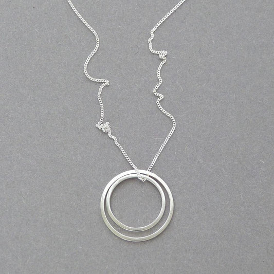 Sterling Silver Halo Double Circle Pendant and Chain