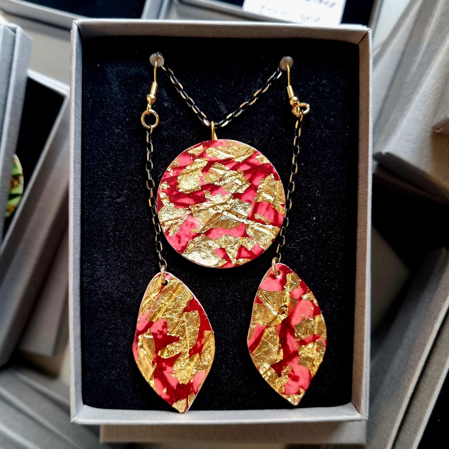 Pink & Gold Necklace & Earring Set