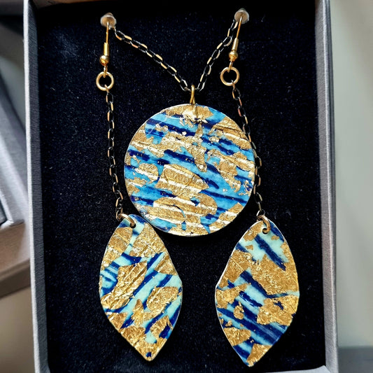 Blue & Gold Necklace & Earrings Set