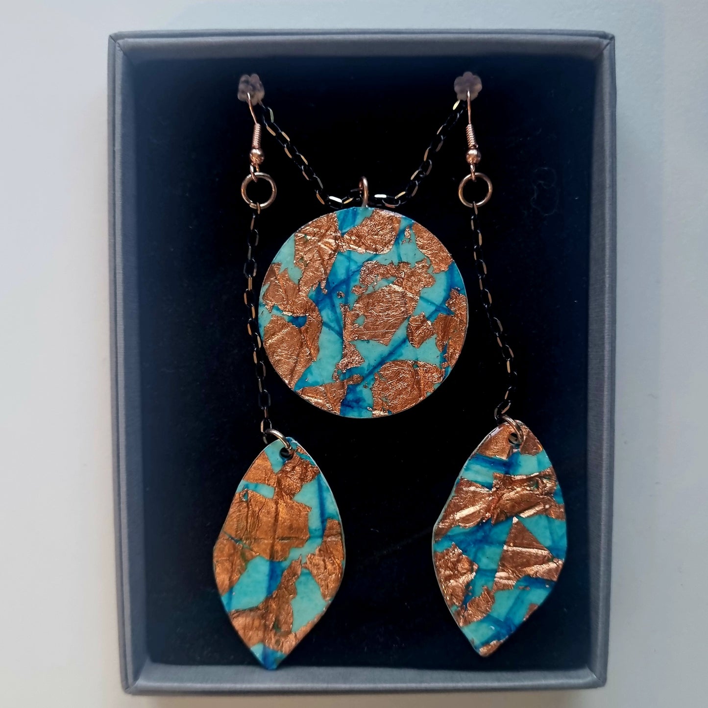 Blue & Bronze Necklace & Earrings Set