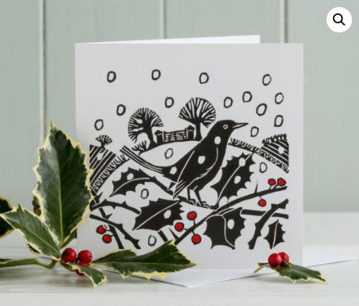 Blackbird in Holly Christmas Card