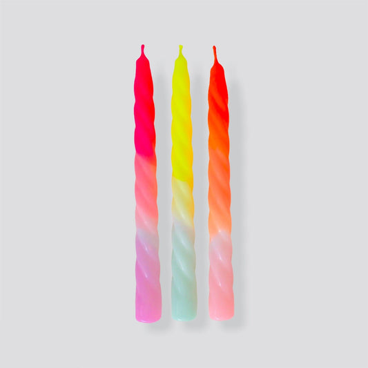 3 Dip Dye Neon Twisted Candles
