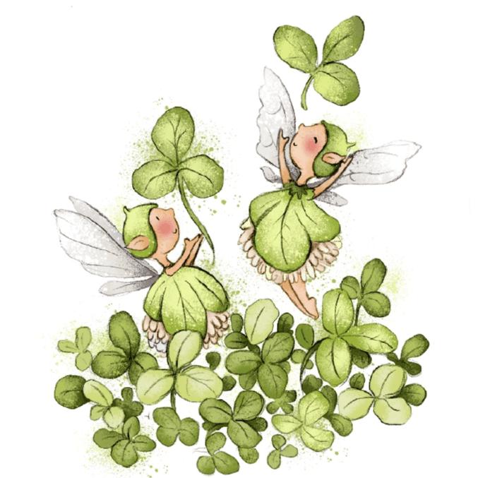 Hand Illustrated Irish Flower Fairies Good Luck Card