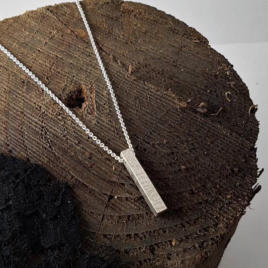 Sterling Silver Lace Textured Bar Necklace
