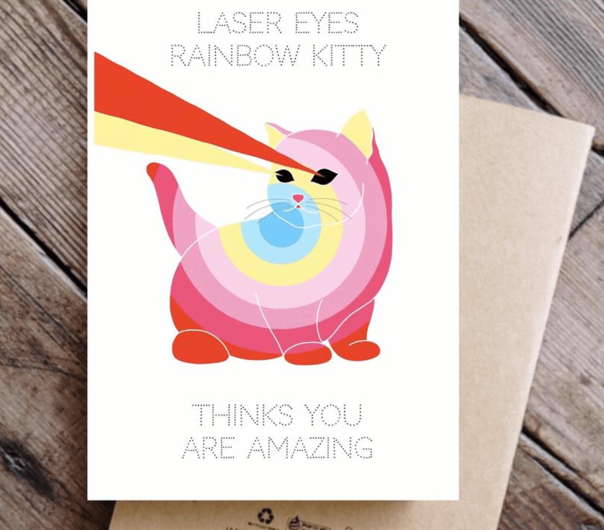 Laser Eyes Rainbow Kitty Card