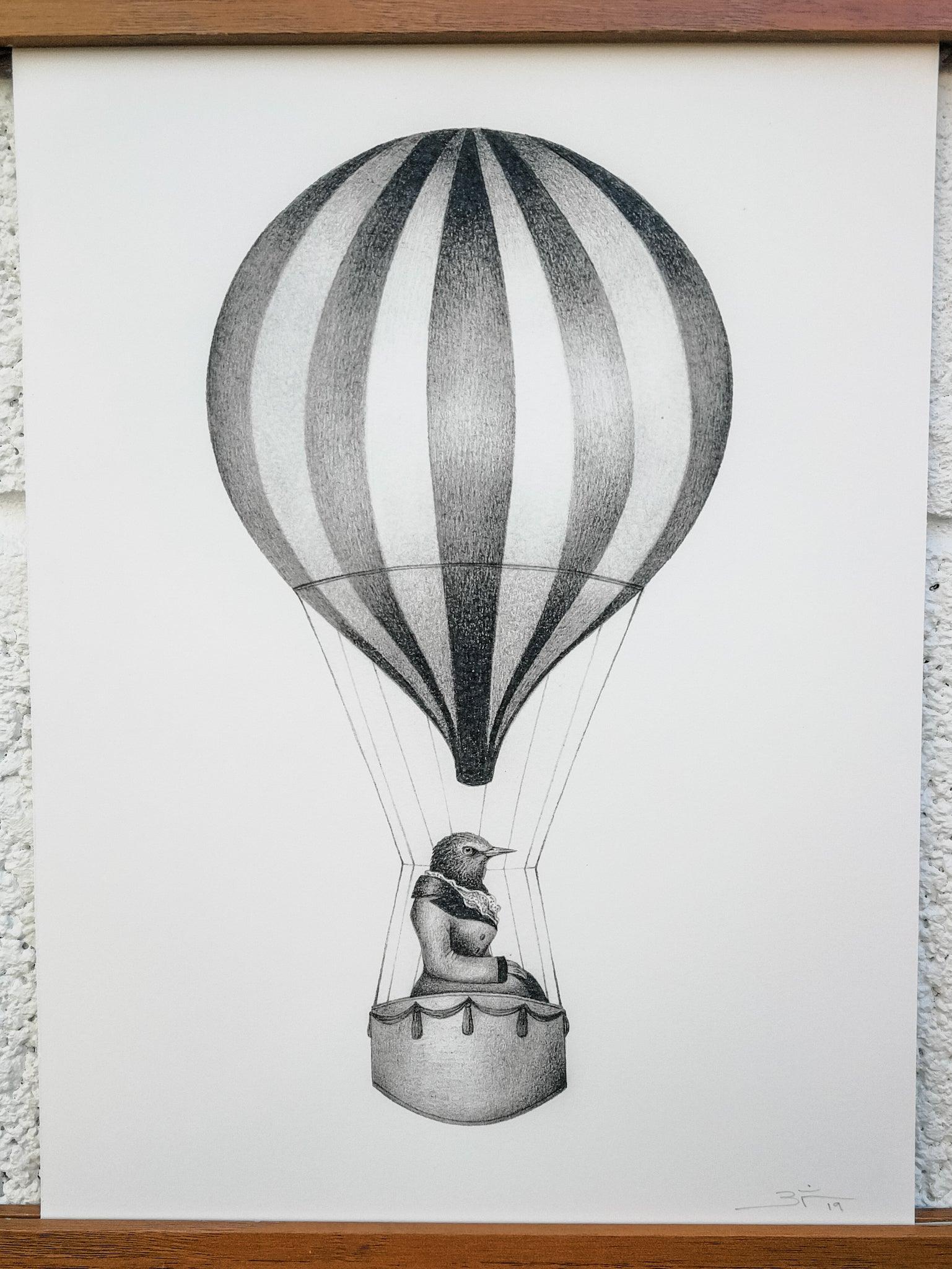 Engraving vintage hand drawn vector flying balloon Pencil Sketch Stock  Vector | Adobe Stock