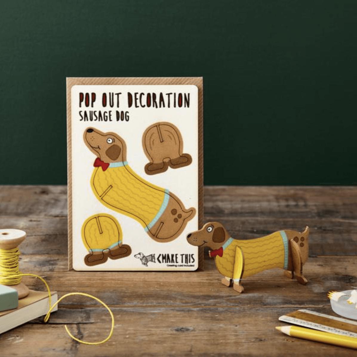 Pop Out Sausage Dog Decoration & Card - Drumgreenagh Craft & Design Store
