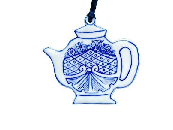 Blue & White Porcelain Teapot Tree Ornament