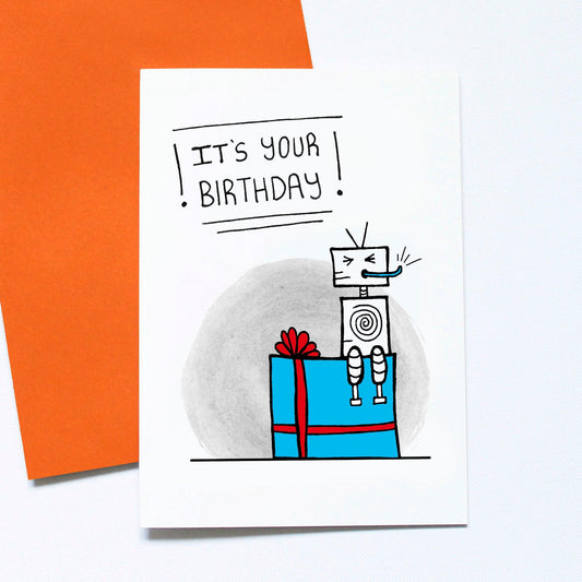 Present & Robot Birthday Card