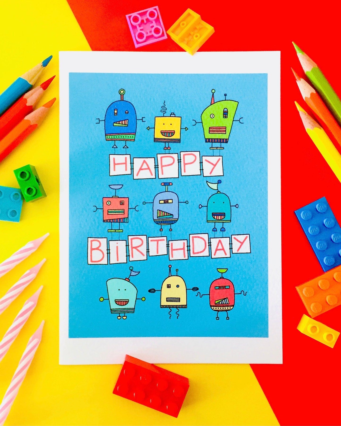 Colourful Robots Birthday Card