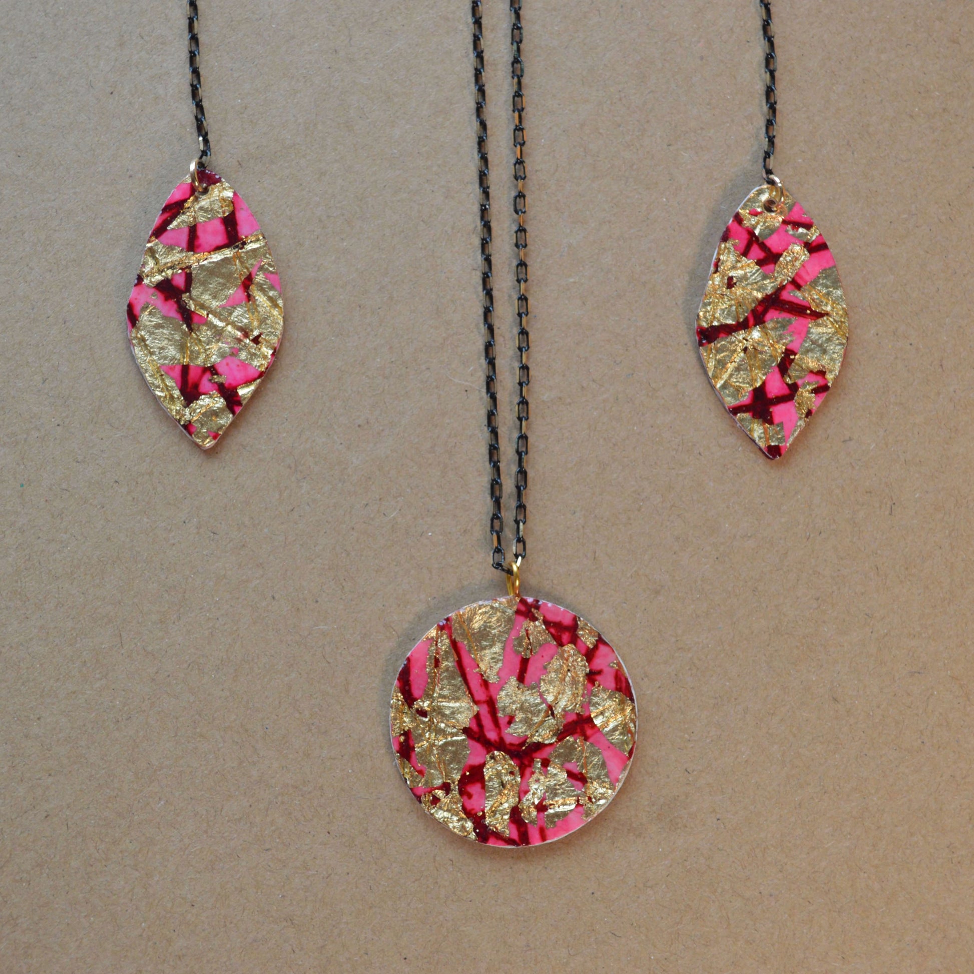 Matching Pink & Gold Earrings & Pendant - Drumgreenagh Gifts