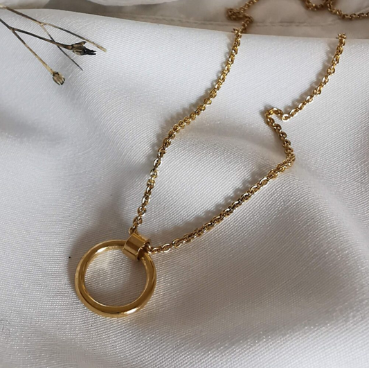 Gold Tube Circle Necklace
