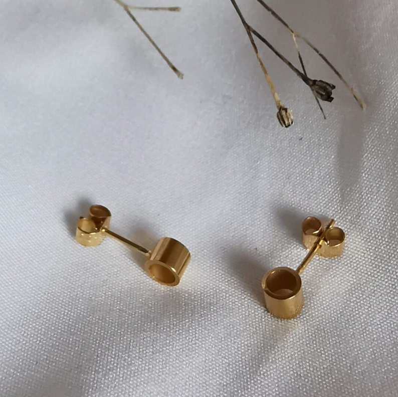 Gold Tube Stud Earrings