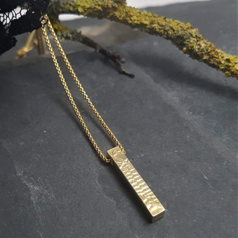 Gold Textured Bar Necklace