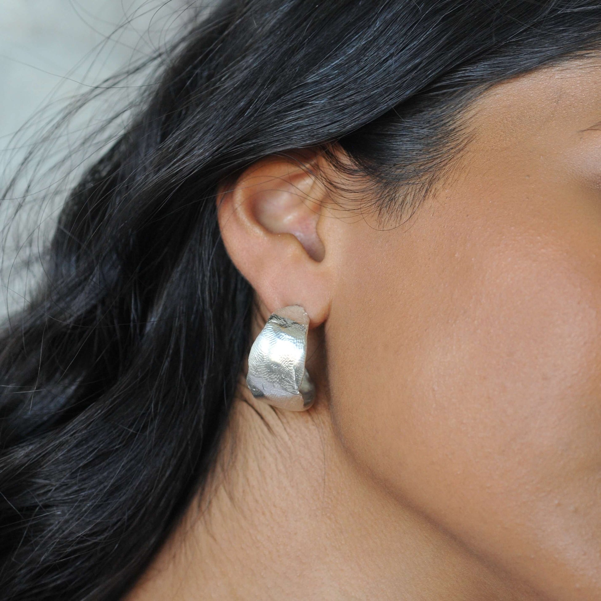 Organic Shaped Silver Hoops - Drumgreenagh Ethical Design
