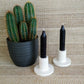 White Tapered Candle Holders with Cactus