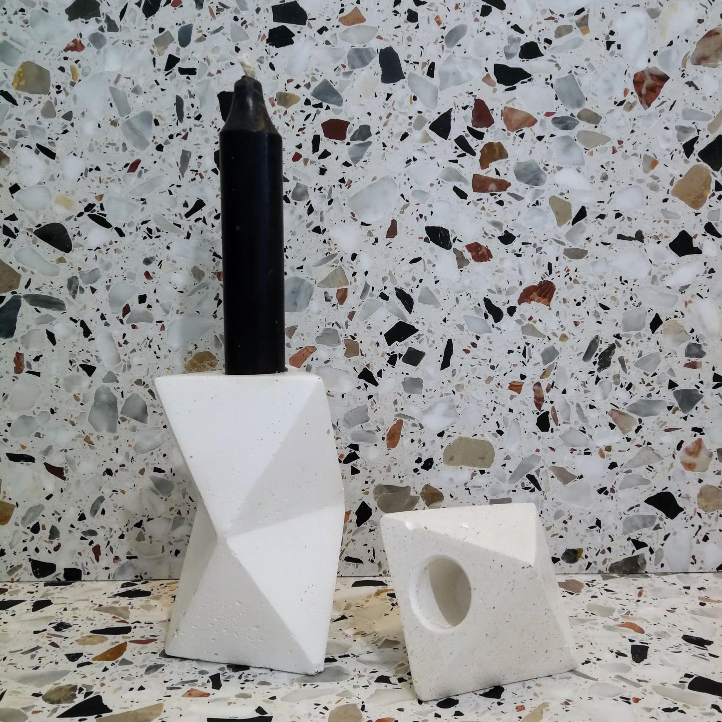 Concrete White Candle Holder Set