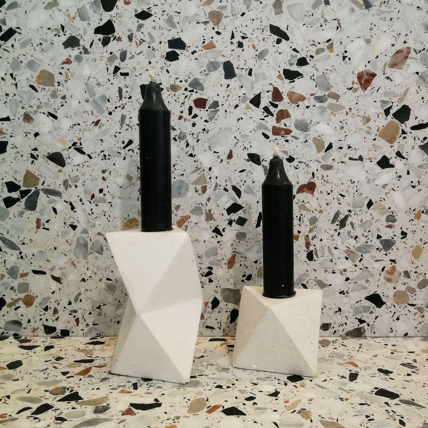 White Geometric Candle Holder Set